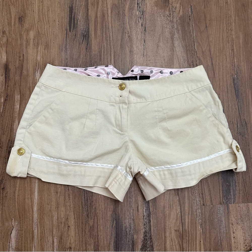 VTG Y2K 2000s Beige Tan Khaki Cream Micro Mini Low Rise Cuffed Short Shorts